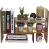 MyGift Adjustable Brown Solid Wood Desktop Storage Organizer Display Shelf Book Rack, Home Office Desk Decor Bookshelf(Brown)