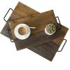 MyGift Aged Wood Plank-Style Serving Trays with Metal Handles, Set of 2