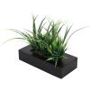 MyGift Artificial Green Grass Plants Potted in 9-inch Matte Black Wood Decorative Planter, Tabletop Faux Greenery in Wooden Rectangular Pot Centerpiece Décor