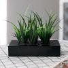 MyGift Artificial Green Grass Plants Potted in 9-inch Matte Black Wood Decorative Planter, Tabletop Faux Greenery in Wooden Rectangular Pot Centerpiece Décor