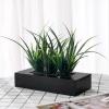 MyGift Artificial Green Grass Plants Potted in 9-inch Matte Black Wood Decorative Planter, Tabletop Faux Greenery in Wooden Rectangular Pot Centerpiece Décor