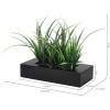 MyGift Artificial Green Grass Plants Potted in 9-inch Matte Black Wood Decorative Planter, Tabletop Faux Greenery in Wooden Rectangular Pot Centerpiece Décor
