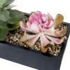 MyGift Artificial Succulent Centerpiece,15.75 Inch Faux Succulents Arrangement Plants in Sleek Black Wooden Rectangular Planter Box(Black Wood)