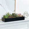 MyGift Artificial Succulent Centerpiece,15.75 Inch Faux Succulents Arrangement Plants in Sleek Black Wooden Rectangular Planter Box(Black Wood)