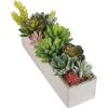 MyGift Artificial Succulent Centerpiece,15.75 Inch Faux Succulents Arrangement Plants in Sleek Black Wooden Rectangular Planter Box(Gray (12 Inch))