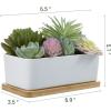 MyGift Artificial Succulent Centerpiece,15.75 Inch Faux Succulents Arrangement Plants in Sleek Black Wooden Rectangular Planter Box(White（wood Tray）)