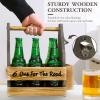 MyGift Beer Bottles Caddy with Two-Tone Natural Wood with Top Handle, Side Bottle Opener and Cap Catcher