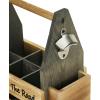 MyGift Beer Bottles Caddy with Two-Tone Natural Wood with Top Handle, Side Bottle Opener and Cap Catcher
