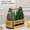 MyGift Beer Bottles Caddy with Two-Tone Natural Wood with Top Handle, Side Bottle Opener and Cap Catcher