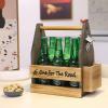 MyGift Beer Bottles Caddy with Two-Tone Natural Wood with Top Handle, Side Bottle Opener and Cap Catcher