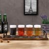 MyGift Beer Tasting Glasses and Wooden Fight Board Set Includes 4 Beer Glasses and Rustic Burnt Brown Wood Serving Tray with Metal Handles and Chalkboard Label