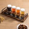 MyGift Beer Tasting Glasses and Wooden Fight Board Set Includes 4 Beer Glasses and Rustic Burnt Brown Wood Serving Tray with Metal Handles and Chalkboard Label