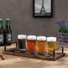 MyGift Beer Tasting Glasses and Wooden Fight Board Set Includes 4 Beer Glasses and Rustic Burnt Brown Wood Serving Tray with Metal Handles and Chalkboard Label