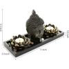 MyGift Black Buddha Head Sculpture Zen Garden Set with Lotus Tealight Candle Holders and Wooden Display Tray, Decorative Tabletop Home Accent(Black)