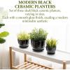 MyGift Black Ceramic Pots for Plants, 6.7+5.6+4.5 inch Flower Pots, Plant Pots Indoor with Drainage Holes and Tray, Garden Planters for Succulent and Flowers, Set of 3(Black)