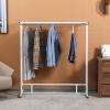 MyGift Black Stainless Steel Freestanding Garment Rack, Heavy Duty Double Rod Clothes Rack Clothing Hanger Stand with Storage Display Shelf(White)