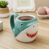MyGift Blue Ceramic Cute Coffee Mug with Handle and Cartoon Smiling Happy Baby Shark Shaped Design, Novelty Gift Mugs(Blue)