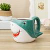 MyGift Blue Ceramic Cute Coffee Mug with Handle and Cartoon Smiling Happy Baby Shark Shaped Design, Novelty Gift Mugs(Blue)