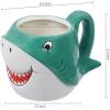 MyGift Blue Ceramic Cute Coffee Mug with Handle and Cartoon Smiling Happy Baby Shark Shaped Design, Novelty Gift Mugs(Blue)