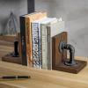 MyGift Book Ends,Bookends for Shelves,Metal Bookends for Heavy Books,Wood Decorative Book Stopper,with Realistic Industrial Pipe Design,Dark Brown Book End for Home Office(Rustic Brown)