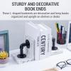 MyGift Book Ends,Bookends for Shelves,Metal Bookends for Heavy Books,Wood Decorative Book Stopper,with Realistic Industrial Pipe Design,Dark Brown Book End for Home Office(White Washed)