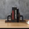 MyGift Book Ends,Bookends for Shelves,Metal Bookends for Heavy Books,Wood Decorative Book Stopper,with Realistic Industrial Pipe Design,Dark Brown Book End for Home Office(Dark Brown)