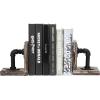 MyGift Book Ends,Bookends for Shelves,Metal Bookends for Heavy Books,Wood Decorative Book Stopper,with Realistic Industrial Pipe Design,Dark Brown Book End for Home Office(Torched Wood)