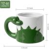MyGift Ceramic Cute Coffee Mugs for Women Children Men with Adorable Turquoise Brontosaurus Dinosaur Cartoon Design(Green)
