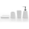 MyGift Ceramic White Bathroom Accessory Set with Ribbed Design, Includes Toothbrush Holder, Tumbler, Soap Dish and Dispenser