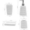 MyGift Ceramic White Bathroom Accessory Set with Ribbed Design, Includes Toothbrush Holder, Tumbler, Soap Dish and Dispenser