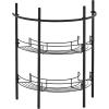 MyGift Chrome Plated Metal Under-the-Sink Rack Bathroom Quality Pedestal Storage Organizer with 2 Display Shelves and Hand Towel Bar(Black)