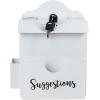 MyGift Classic Matte Black Metal Suggestion Box with Cursive Suggestions Lettering, Wall Mounted or Tabletop Comment Box with Lock, Keys, Paper Sheet and Pen Holder Slots(White)