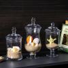 MyGift Clear Glass Apothecary Jars with Lid, Decorative Footed Vase, Candy Buffet Containers Set of 3(Clear Glass)
