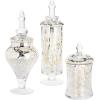MyGift Clear Glass Apothecary Jars with Lid, Decorative Footed Vase, Candy Buffet Containers Set of 3(Silver)