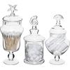 MyGift Clear Glass Apothecary Jars with Lid, Decorative Seashell Design Bathroom Canister, Footed Candy Buffet Containers, Set of 3