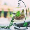 MyGift Clear Glass Hanging Air Plant Terrarium Globe, Tea Light Candle Holder with Black Metal Stand