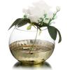 MyGift Clear Round Glass Tabletop Vase Decor Flower Floral Bouquet Bowl Centerpieces with Gold-Tone Metal Hammered Base Accent