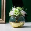 MyGift Clear Round Glass Tabletop Vase Decor Flower Floral Bouquet Bowl Centerpieces with Gold-Tone Metal Hammered Base Accent