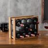 MyGift Countertop Wine Rack, Pine Wood & Black Metal 11-Bottle Wine Holder with Honeycomb Design