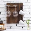 MyGift Dark Brown Burnt Wood Wall Mounted Wine Glass Holder Rack with Metal Coffee Mug Hooks