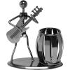 MyGift Decorative Gunmetal Gray Metal Desk Pen Holder Cup with Rocker and Guitar Design, Office Supplies Organizer Pencil Cup(Gunmetal)