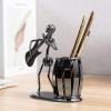 MyGift Decorative Gunmetal Gray Metal Desk Pen Holder Cup with Rocker and Guitar Design, Office Supplies Organizer Pencil Cup(Gunmetal)