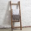 MyGift Decorative Ladder Shelf, 4.5 Foot Wall Leaning Wooden Towel Blanket Ladder Storage Rack for Bathroom or Living Room, Torched Brown Wood(Burnt Wood)