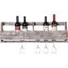 MyGift Distressed Gray Barnwood Wall-Mounted Stemware Glasses & Wine Bottle Display Rack