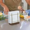 MyGift Farmhouse Rustic Torched Wood Napkin Holder for Table with Cross-Corner Design(Brass / Brown)