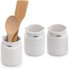 MyGift Farmhouse White Ceramic Mason Jar Utensil Holder with Embossed Design, Decorative Flatware Display Jars, Set of 3