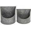 MyGift Galvanized Wall Planter, Rustic Silver Metal Vertical Ribbed Design Wall Mount Flower Pot, Set of 2