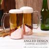 MyGift Glass 16 oz Beer Pint Stein Mug Glasses Modern Luxury Angled Copper Design with Handle, Set of 2