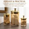 MyGift Glass Apothecary Jar Set with Clear Lid – Decorative Kitchen and Bath Storage Canisters, Wedding Centerpiece Jars, Candy Buffet with Lids(Amber / Gold)