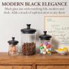 MyGift Glass Apothecary Jar Set with Clear Lid – Decorative Kitchen and Bath Storage Canisters, Wedding Centerpiece Jars, Candy Buffet with Lids(black)